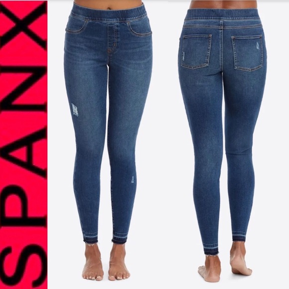 SPANX DISTRESSED SKINNY JEANS Pull on Jeggings Distressed Released Hem 20203R M - Picture 3 of 15